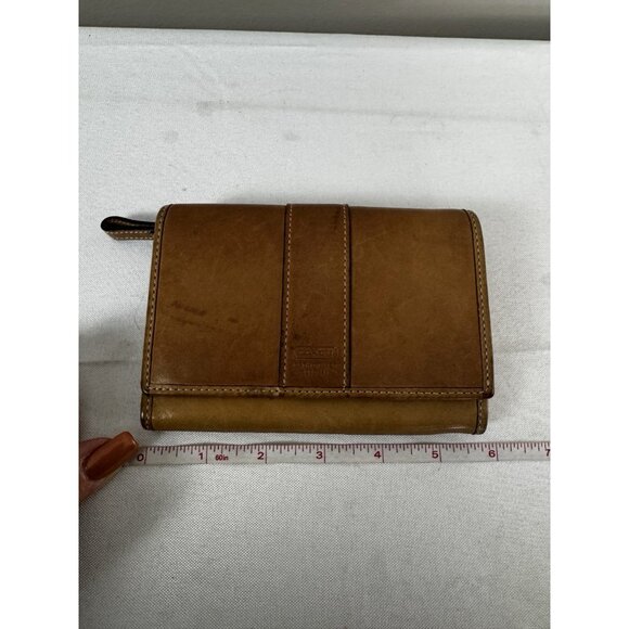 Vintage Coach Womens Tan Leather Wallet Moneyfold Zip Pocket Classic Western - Picture 13 of 16